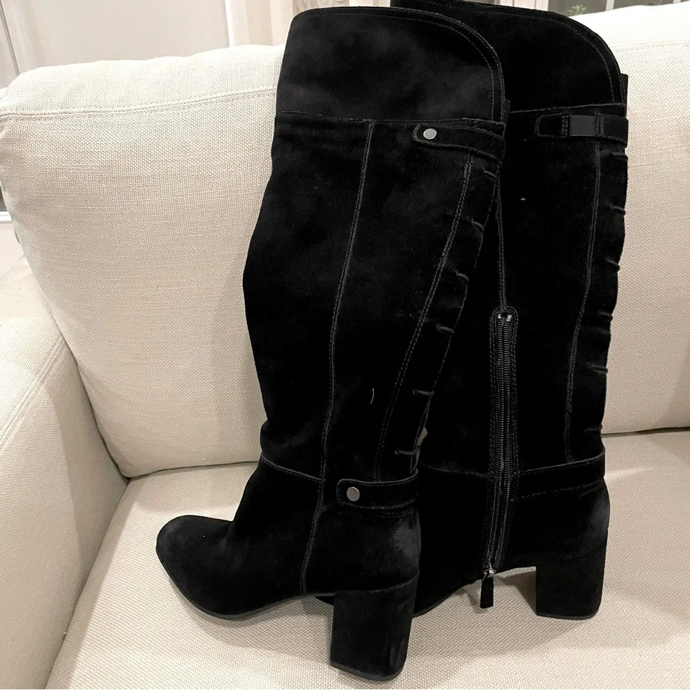 Womens Franco Sarto Pava Knee-High Dress Boots - Black Suede Size 8.5